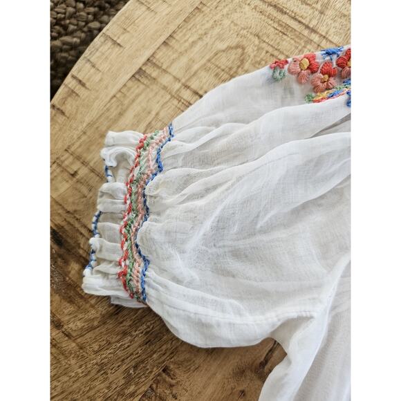 Vintage 1940s Floral Embroidered Sheer Hungarian Peasant Folk Blouse Top Antique - Picture 6 of 14